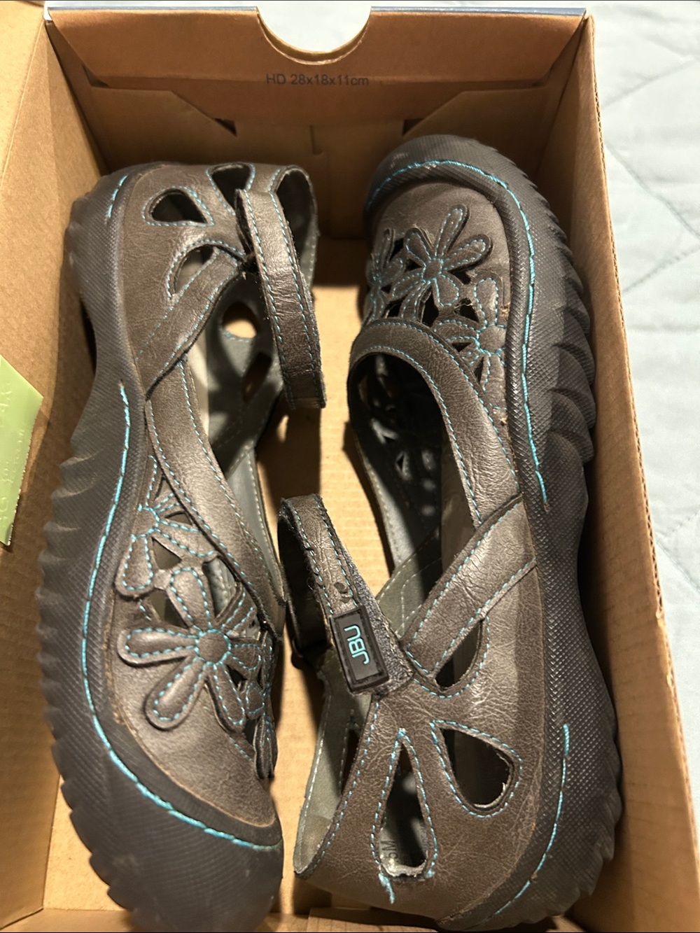 JBU Gray Floral Cutout Mary Jane Mules with Teal Accents 8.5 - Picture 6 of 6